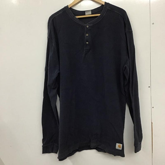 カーハート Carhartt カットソー 長袖 長袖カットソー ヘンリーネックカットソー XL ロゴ、文字 紺 / ネイビー /  メンズ USED 古着 中古 10135903