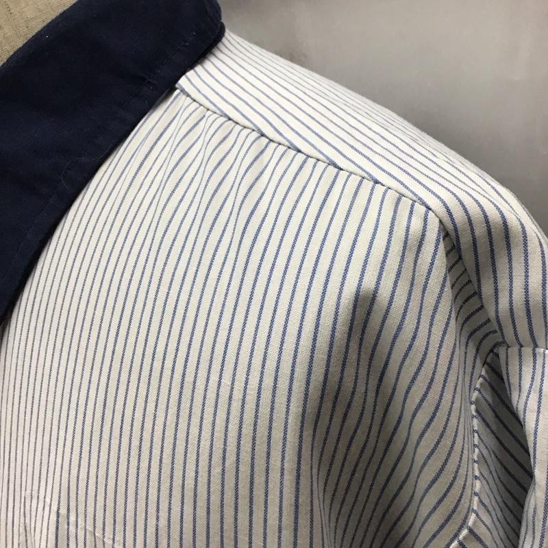 古着 USED シャツ、ブラウス 半袖 半袖シャツ カラーシャツ 半袖カットソー ストライプシャツ XL ロゴ、文字 紺 / ネイビー /  メンズ USED 古着 中古 10118542