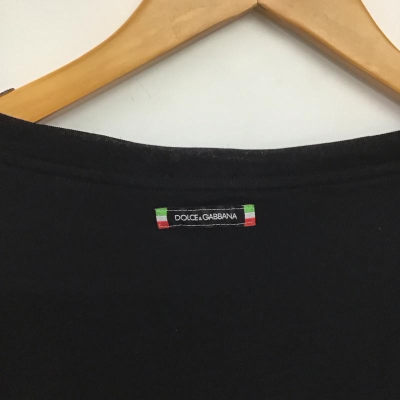 ドルチェアンドガッバーナ DOLCE&GABBANA Tシャツ 半袖 半袖カットソー プリントTシャツ Vネックカットソー XL 無地 黒 / ブラック /  メンズ USED 古着 中古 10148251