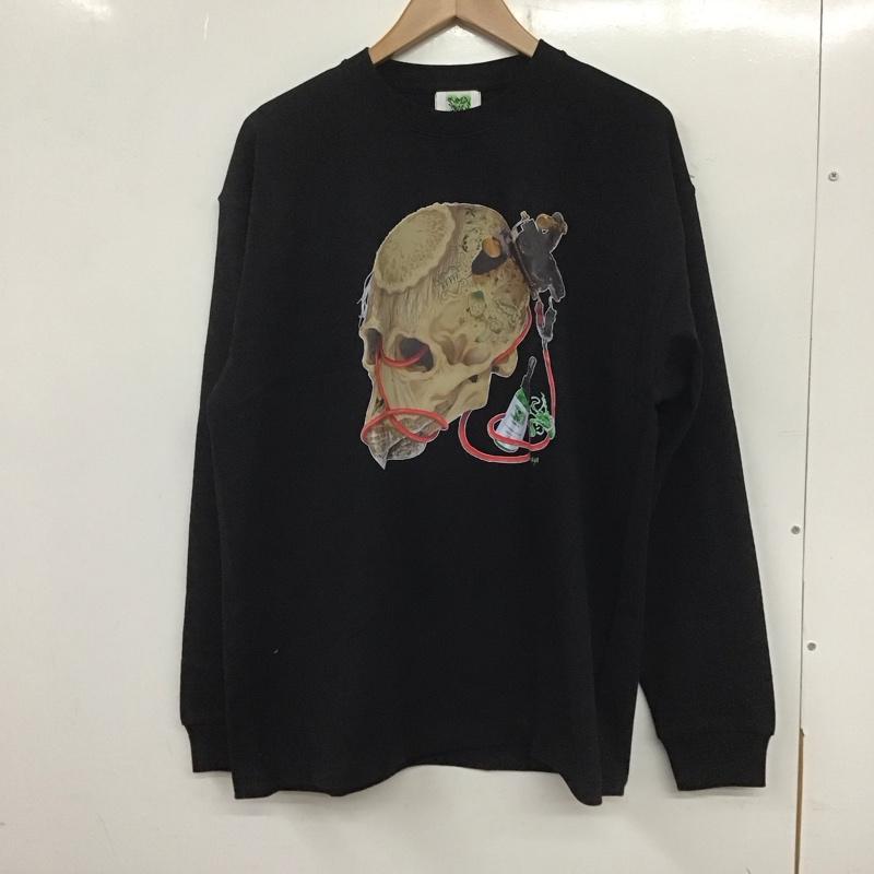 スパーグリーン SUPER GREEN Tシャツ 長袖 長袖カットソー プリントカットソー クルーネック M プリント 黒 / ブラック /  メンズ USED 古着 中古 10139303