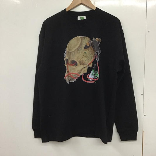 スパーグリーン SUPER GREEN Tシャツ 長袖 長袖カットソー プリントカットソー クルーネック M プリント 黒 / ブラック /  メンズ USED 古着 中古 10139303