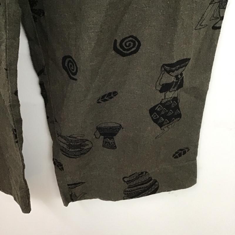 ニコアンド niko and... パンツ スラックス T203DL04SW プリントゆるパンツ リネン M 総柄 カーキ / カーキ /  レディース USED 古着 中古 10129297