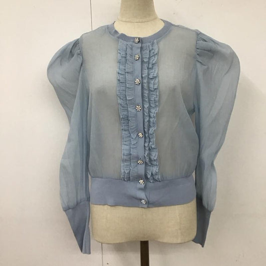 ザラ ZARA シャツ、ブラウス 長袖 2488 106 400 クルーネック シアー フリル M 無地 水色 / ライトブルー /  レディース USED 古着 中古 10118349