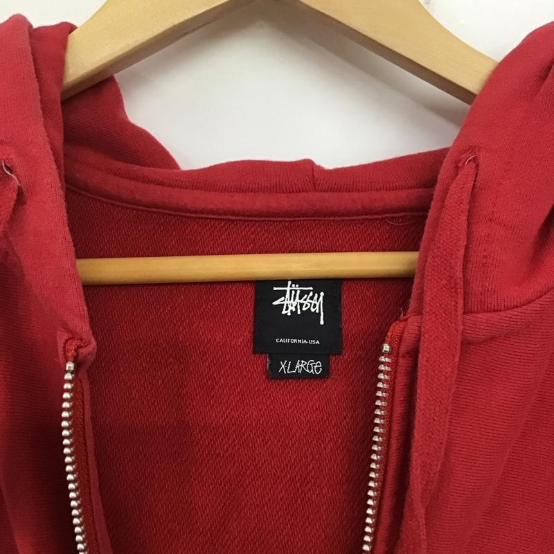 ステューシー STUSSY パーカー 長袖 ジップアップパーカー 長袖パーカー カジュアルジャケット スウェット XL ロゴ、文字 赤 / レッド /  メンズ USED 古着 中古 10140306