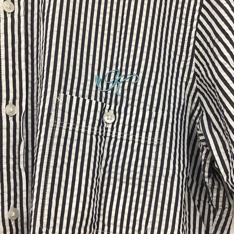 ランズエンド LANDS END シャツ、ブラウス 半袖 半袖シャツ ストライプシャツ ボタンダウンシャツ L ストライプ 白 / ホワイト / X 紺 / ネイビー /  メンズ USED 古着 中古 10135488