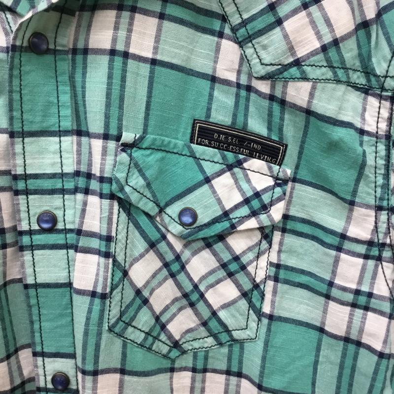 ディーゼル DIESEL シャツ、ブラウス 長袖 長袖シャツ S チェック 水色 / ライトブルー / X 緑 / グリーン / X 白 / ホワイト /  メンズ USED 古着 中古 10136067