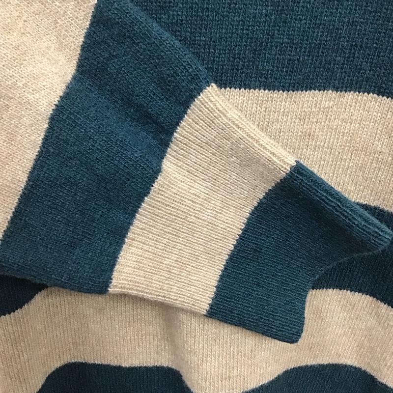 バーバリーブルーレーベル BURBERRY BLUE LABEL ワンピース ひざ丈スカート E1J85-445-70 Vネック 長袖 ニット ボーダー 38 ワンポイント ベージュ / ベージュ / X 緑 / グリーン /  レディース USED 古着 中古 10116939
