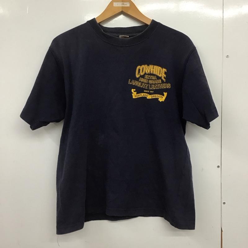 ラングリッツレザーズ Langlitz Leathers Tシャツ 半袖 半袖カットソー プリントTシャツ クルーネックカットソー プリント 紺 / ネイビー /  メンズ USED 古着 中古 10147053