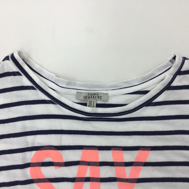 ザラ ZARA TRAFALUC Tシャツ 半袖 S ボーダー柄 白 / ホワイト / X 紺 / ネイビー /  レディース USED 古着 中古 10000161