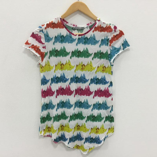 ザラ ZARA Tシャツ 半袖 切りっぱなし S 総柄 白 / ホワイト / X 青 / ブルー / X 赤 / レッド / X 桃 / ピンク / X 橙 / オレンジ / X 黄 / イエロー / X 緑 / グリーン /  レディース USED 古着 中古 10000503
