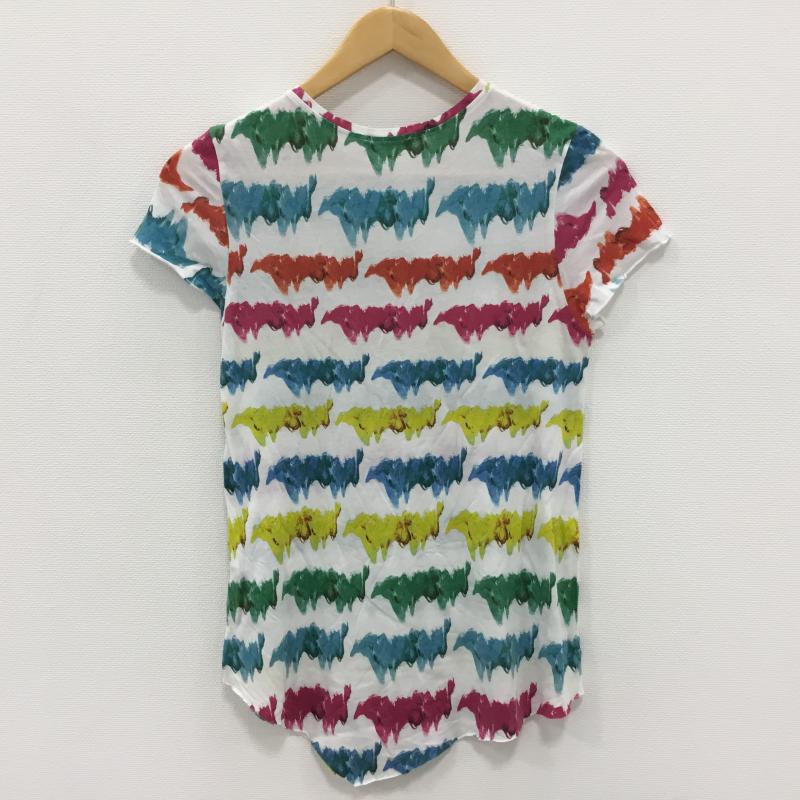 ザラ ZARA Tシャツ 半袖 切りっぱなし S 総柄 白 / ホワイト / X 青 / ブルー / X 赤 / レッド / X 桃 / ピンク / X 橙 / オレンジ / X 黄 / イエロー / X 緑 / グリーン /  レディース USED 古着 中古 10000503