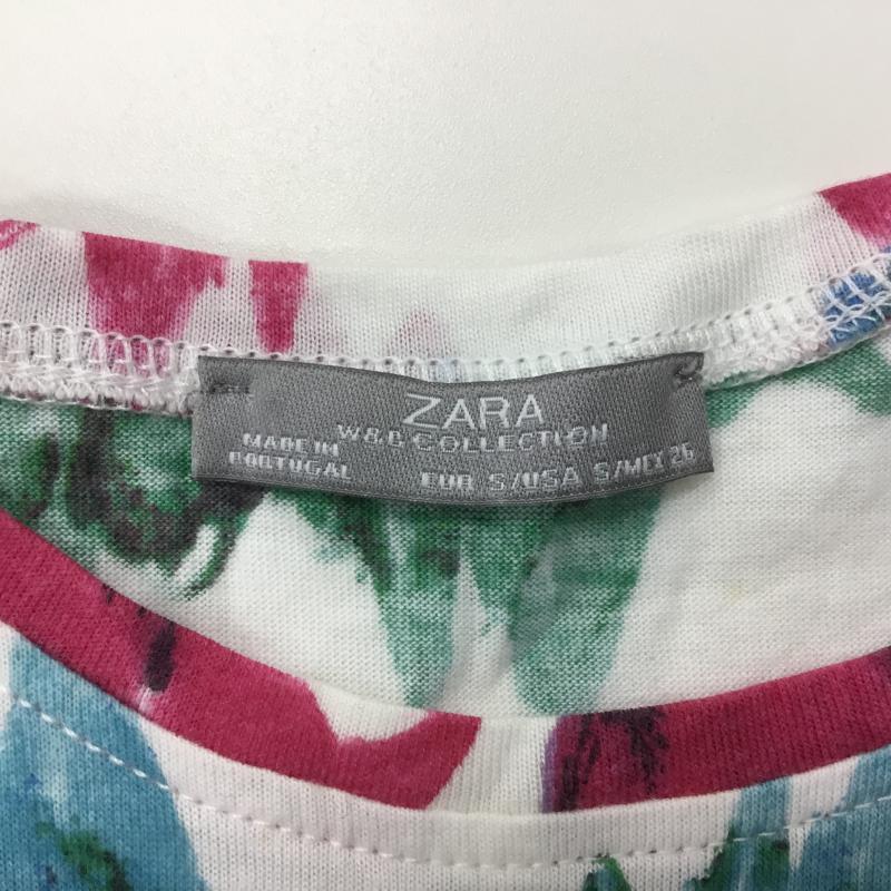 ザラ ZARA Tシャツ 半袖 切りっぱなし S 総柄 白 / ホワイト / X 青 / ブルー / X 赤 / レッド / X 桃 / ピンク / X 橙 / オレンジ / X 黄 / イエロー / X 緑 / グリーン /  レディース USED 古着 中古 10000503
