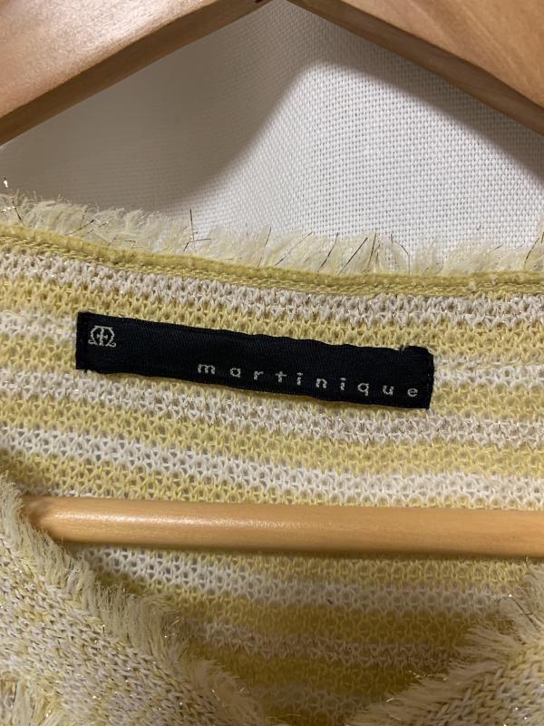 マルティニーク martinique カーディガン 長袖 ボーダー柄 黄 / イエロー / X 白 / ホワイト / X 銀 / シルバー /  レディース USED 古着 中古 10001359