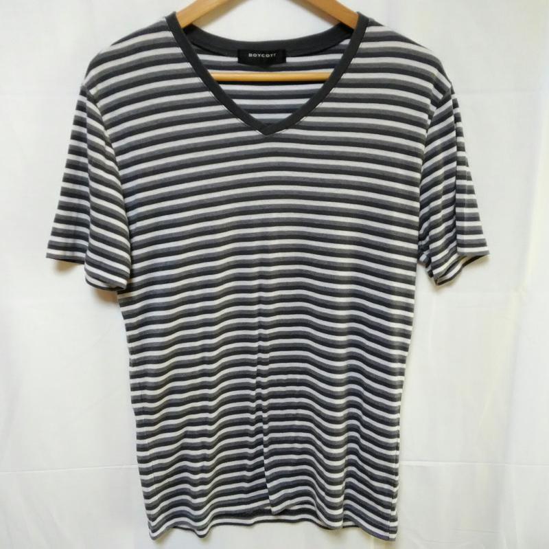 ボイコット BOYCOTT Tシャツ 半袖 3 ボーダー柄 白 / ホワイト / X 黒 / ブラック / X 灰 / グレー /  メンズ USED 古着 中古 10001974