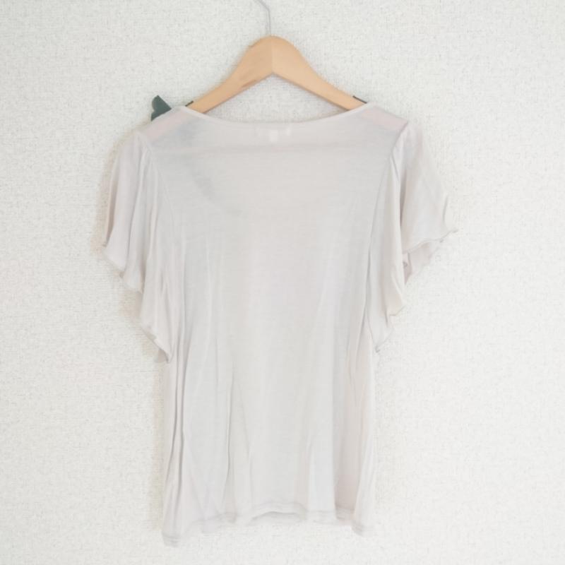 フレディ エミュ fredy emue Tシャツ 半袖 38 無地 X 花柄 ベージュ / ベージュ / X 黒 / ブラック /  レディース USED 古着 中古 10002201