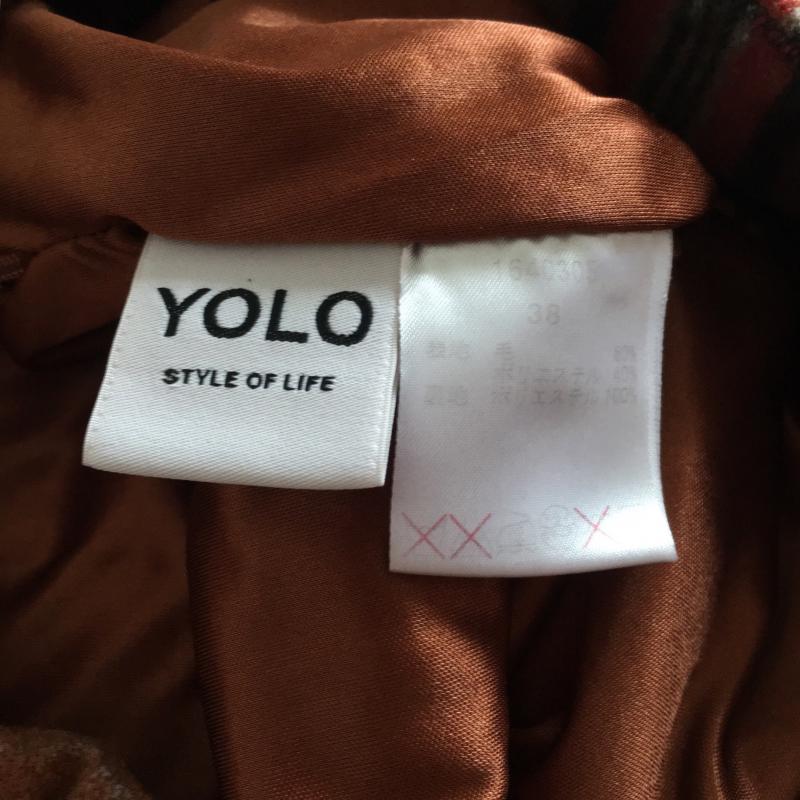 ヨーロ YOLO スカート ひざ丈スカート 38インチ チェック 茶 / ブラウン / X 橙 / オレンジ / X 緑 / グリーン / X 灰 / グレー /  レディース USED 古着 中古 10003966