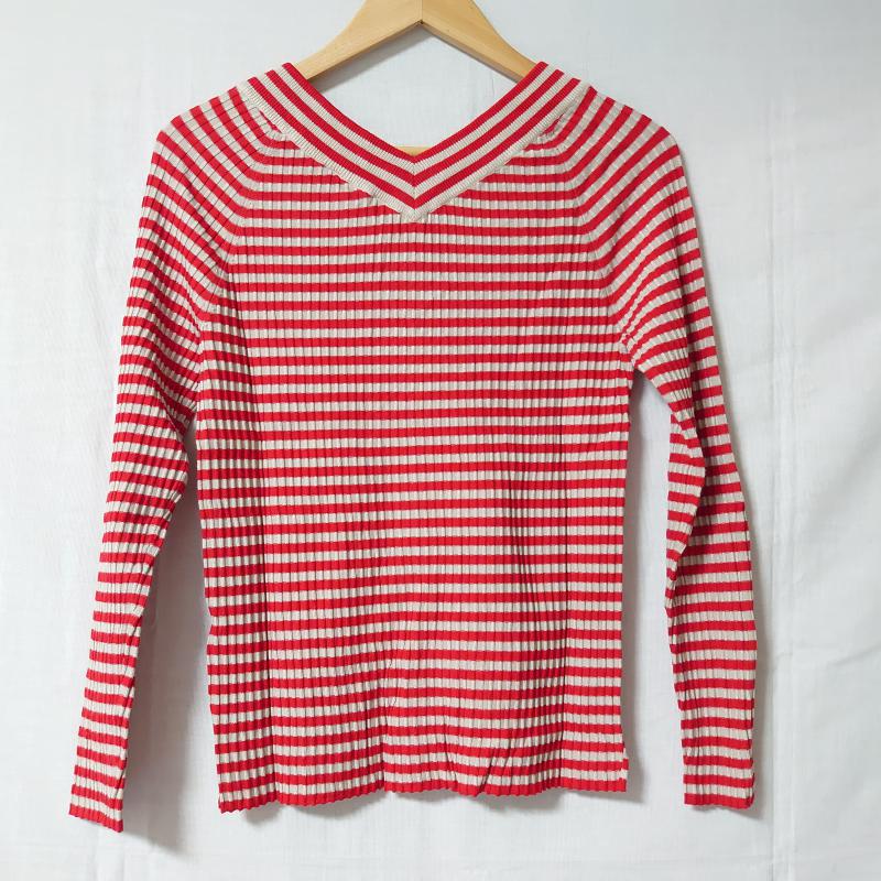 トラッゾドンナ Torrazzo Donna カットソー 長袖 ストライプ 白 / ホワイト / X 赤 / レッド /  レディース USED 古着 中古 10004395