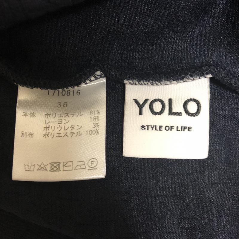 ヨーロ YOLO カットソー 半袖 36 無地 X 幾何柄 紺 / ネイビー /  レディース USED 古着 中古 10004751