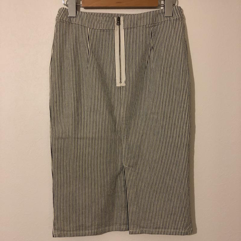 ルスーク LESOUK スカート ひざ丈スカート 36 ストライプ 白 / ホワイト / X 紺 / ネイビー /  レディース USED 古着 中古 10005532