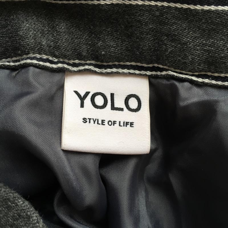 ヨーロ YOLO スカート ひざ丈スカート ギャザースカート M ストライプ 白 / ホワイト / X 黒 / ブラック / X 灰 / グレー /  レディース USED 古着 中古 10005586