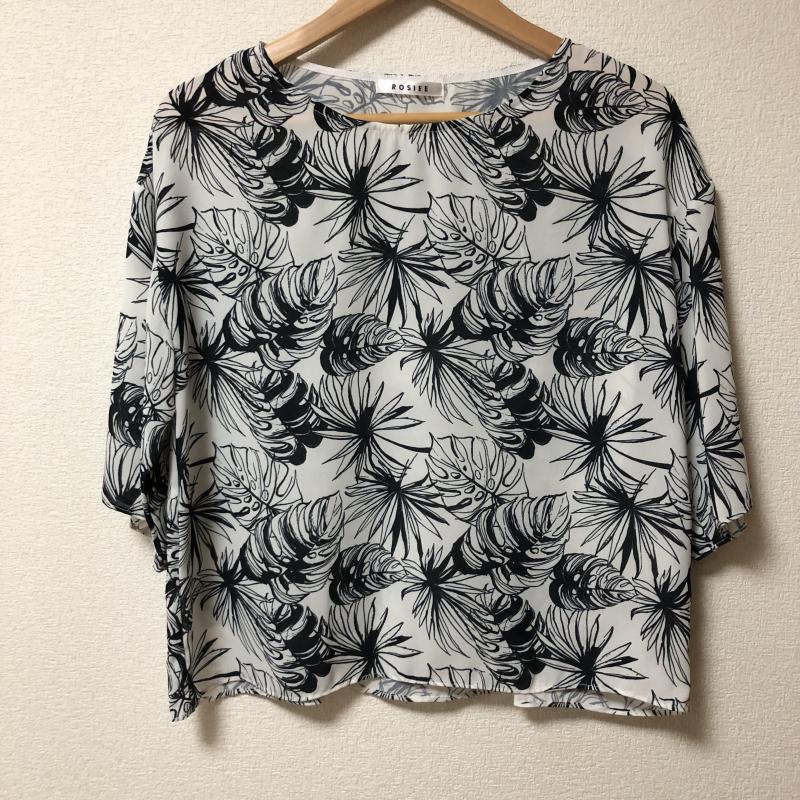 ロージー ROSIEE カットソー 七分袖 38 総柄 白 / ホワイト / X 紺 / ネイビー /  レディース USED 古着 中古 10006695