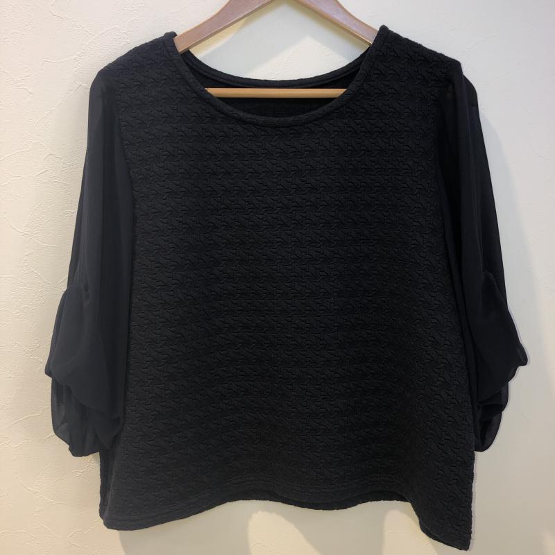 ヨーロ YOLO カットソー 七分袖 40 無地 X 幾何柄 紺 / ネイビー /  レディース USED 古着 中古 10007505