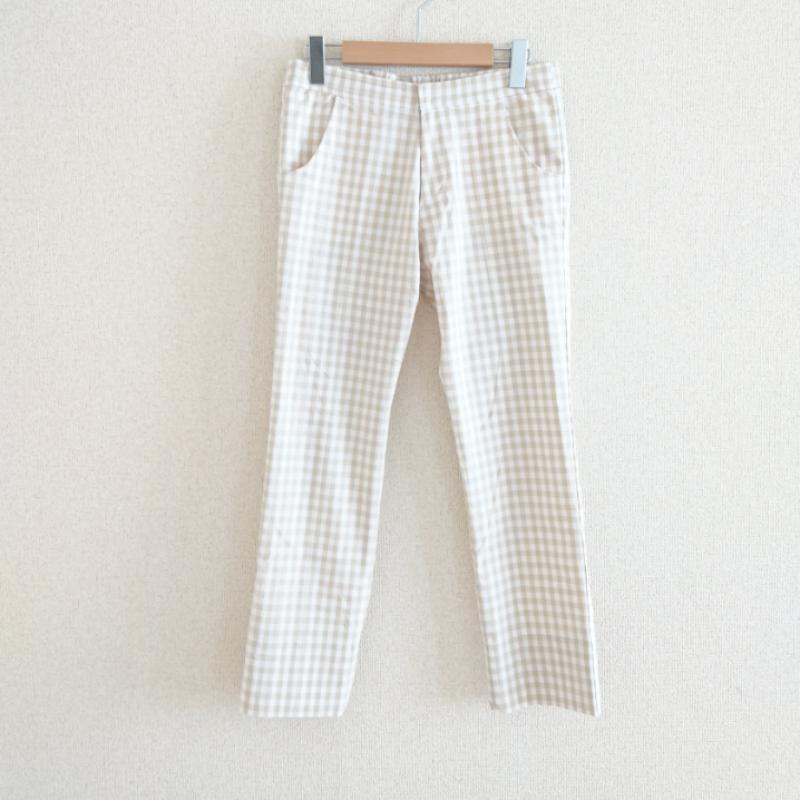 ルスリー L'SULLY パンツ チノパン 38 チェック 白 / ホワイト / X ベージュ / ベージュ /  レディース USED 古着 中古 10008419