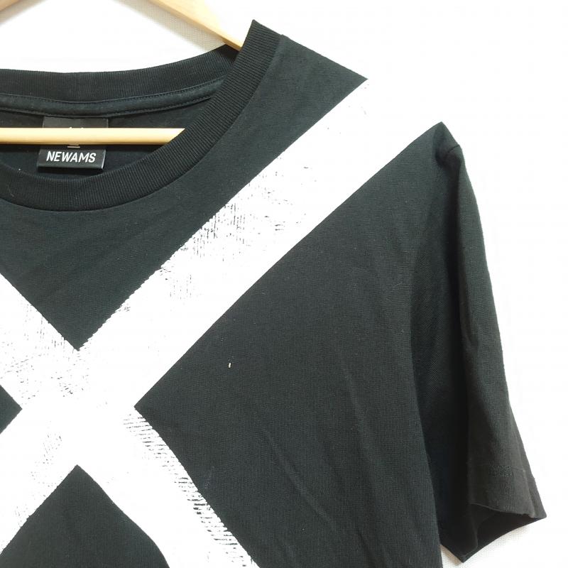 ニューアムス NEWAMS カットソー 半袖 M プリント X 無地 白 / ホワイト / X 黒 / ブラック /  メンズ USED 古着 中古 10009287