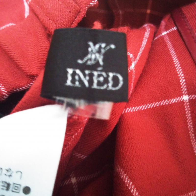 イネド INED パンツ スラックス チェック 白 / ホワイト / X 赤 / レッド /  レディース USED 古着 中古 10009965