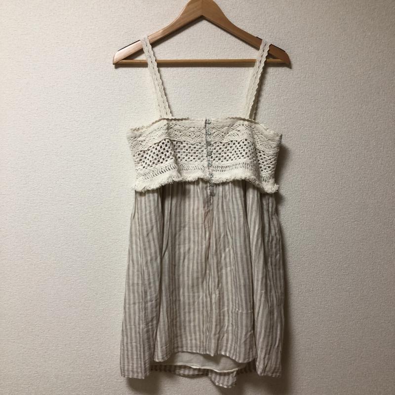 ザラ ZARA キャミソール キャミソール S ボーダー柄 X 刺繍 白 / ホワイト / X ベージュ / ベージュ /  レディース USED 古着 中古 10010765