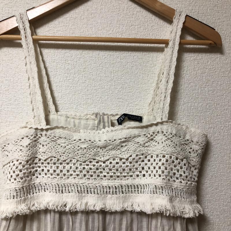 ザラ ZARA キャミソール キャミソール S ボーダー柄 X 刺繍 白 / ホワイト / X ベージュ / ベージュ /  レディース USED 古着 中古 10010765