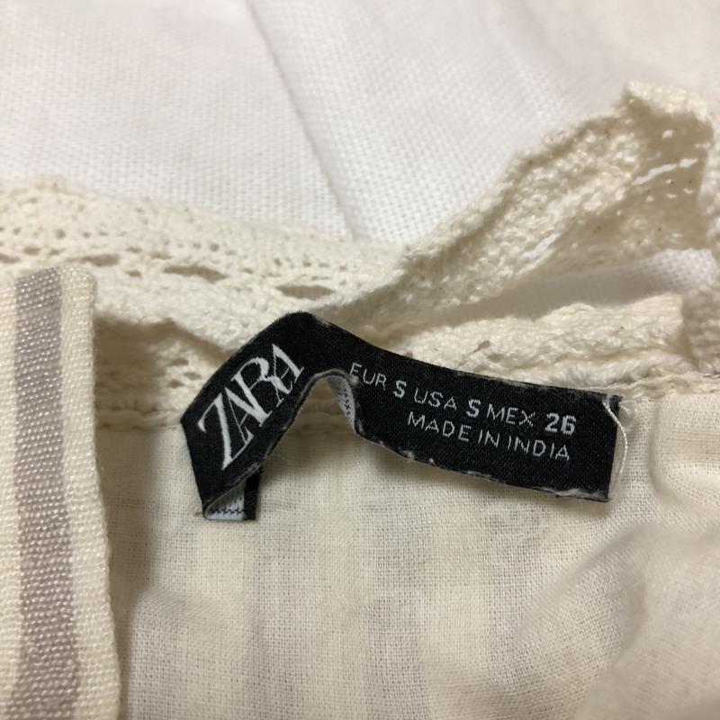 ザラ ZARA キャミソール キャミソール S ボーダー柄 X 刺繍 白 / ホワイト / X ベージュ / ベージュ /  レディース USED 古着 中古 10010765
