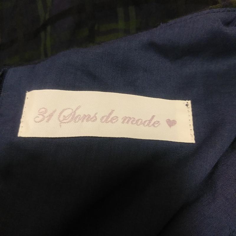 トランテアンソンドゥモード 31 Sons de mode カットソー 半袖 36 チェック 紺 / ネイビー / X 緑 / グリーン /  レディース USED 古着 中古 10011033
