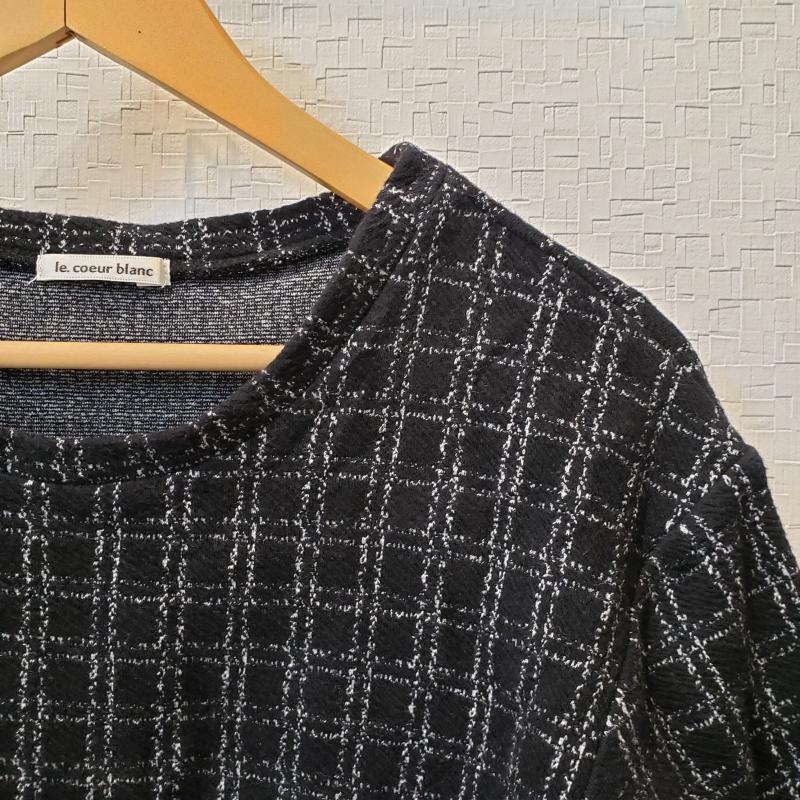 ルクールブラン le.coeur blanc カットソー 七分袖 チェック 黒 / ブラック / X 白 / ホワイト /  レディース USED 古着 中古 10011111