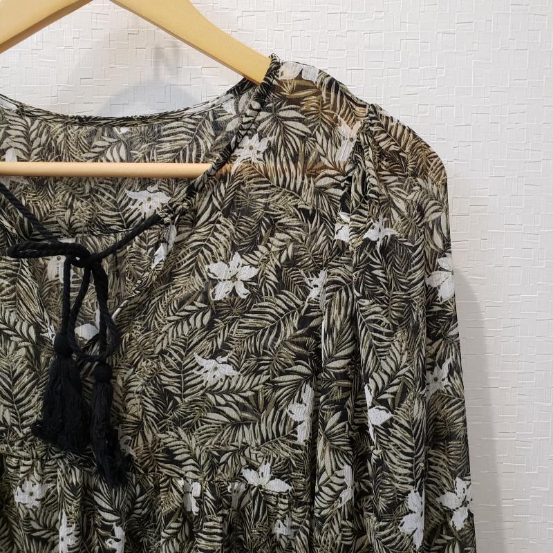 アズールバイマウジー AZUL BY MOUSSY カットソー 長袖 S 総柄 X 花柄 白 / ホワイト / X 黒 / ブラック / X 緑 / グリーン /  レディース USED 古着 中古 10011419