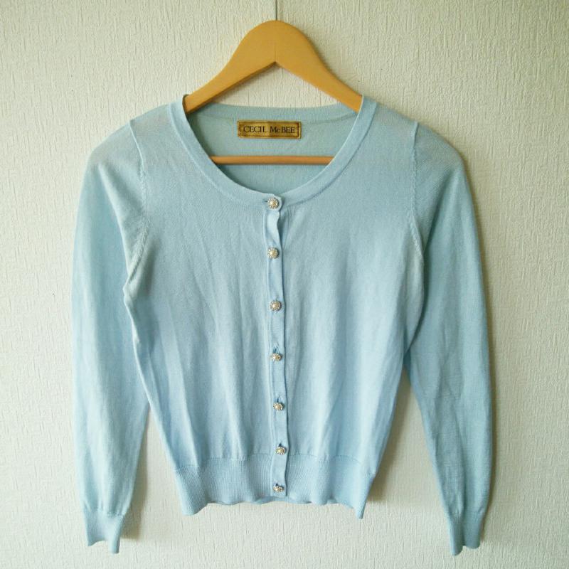 セシルマクビー CECIL McBEE カーディガン 長袖 M 無地 青 / ブルー /  レディース USED 古着 中古 10011556