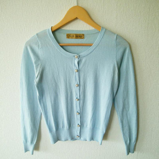 セシルマクビー CECIL McBEE カーディガン 長袖 M 無地 青 / ブルー /  レディース USED 古着 中古 10011556
