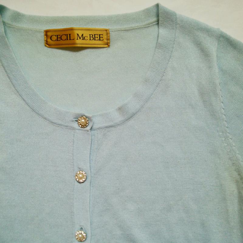 セシルマクビー CECIL McBEE カーディガン 長袖 M 無地 青 / ブルー /  レディース USED 古着 中古 10011556