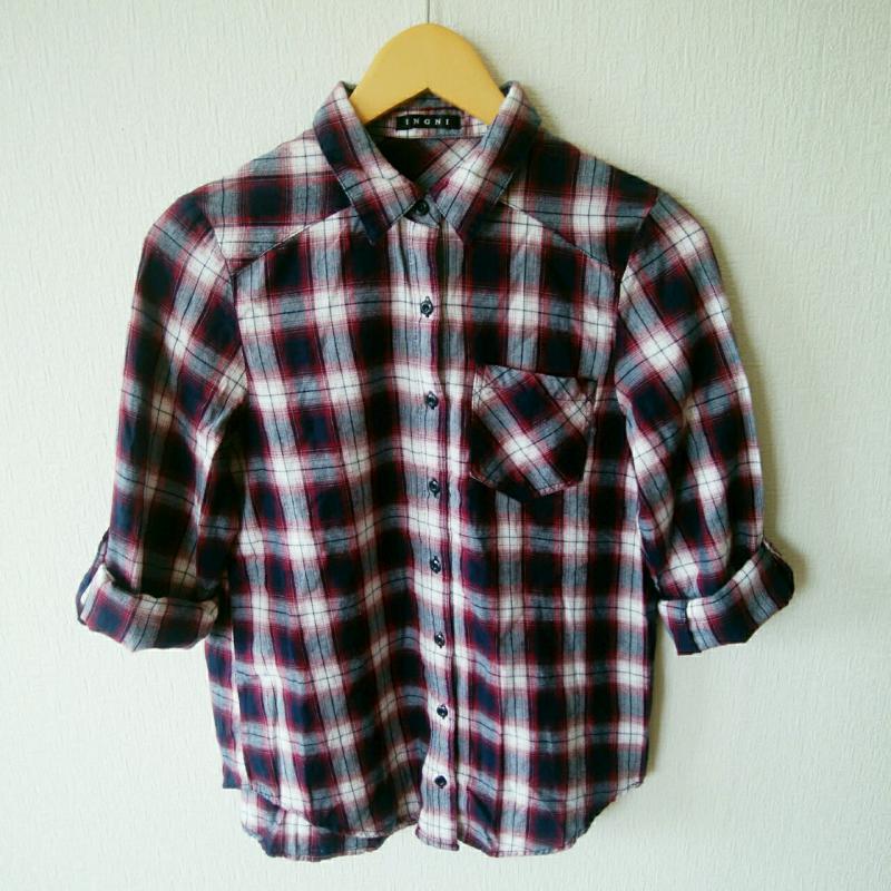 イング INGNI シャツ、ブラウス 長袖 M チェック 白 / ホワイト / X 黒 / ブラック / X 赤 / レッド /  レディース USED 古着 中古 10011577
