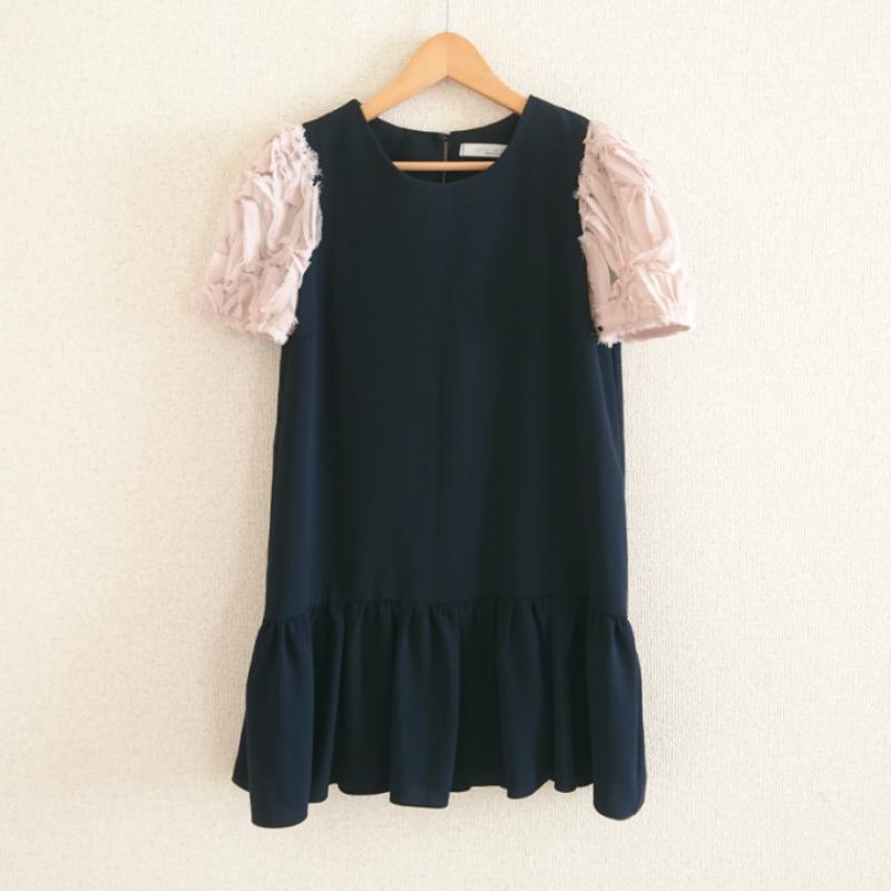 Jace Lauren Jace Lauren ワンピース ひざ丈スカート 無地 紺 / ネイビー / X ベージュ / ベージュ /  レディース USED 古着 中古 10011660