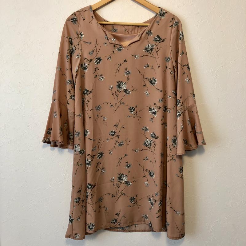 ヨーロ YOLO ワンピース ひざ丈スカート フレアスリーブ 36 花柄 桃 / ピンク /  レディース USED 古着 中古 10011700