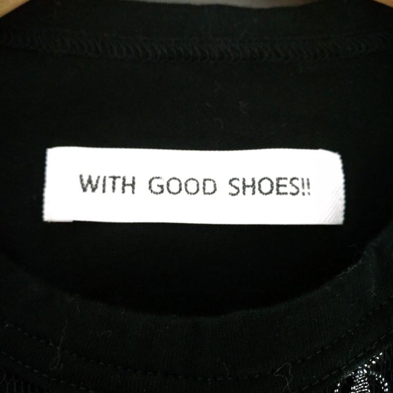 ウィズグッドシューズ WITH GOOD SHOES!! カットソー 半袖 花柄 X 刺繍 黒 / ブラック / X 銀 / シルバー /  レディース USED 古着 中古 10011736