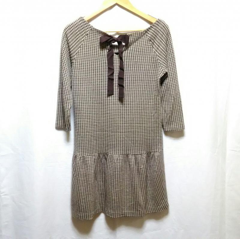 ルビーリベット Rubyrivet ワンピース ひざ丈スカート 38 千鳥格子 ベージュ / ベージュ / X 茶 / ブラウン /  レディース USED 古着 中古 10011901