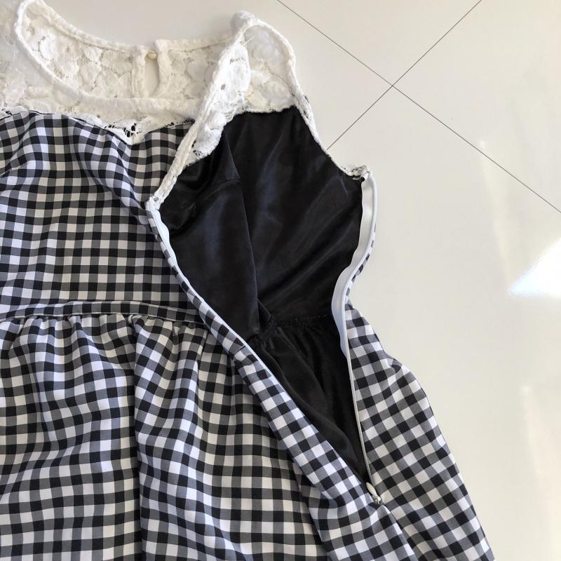 アラマンダ ALLAMANDA チュニック 半袖 38 チェック 白 / ホワイト / X 黒 / ブラック / X 灰 / グレー /  レディース USED 古着 中古 10012135