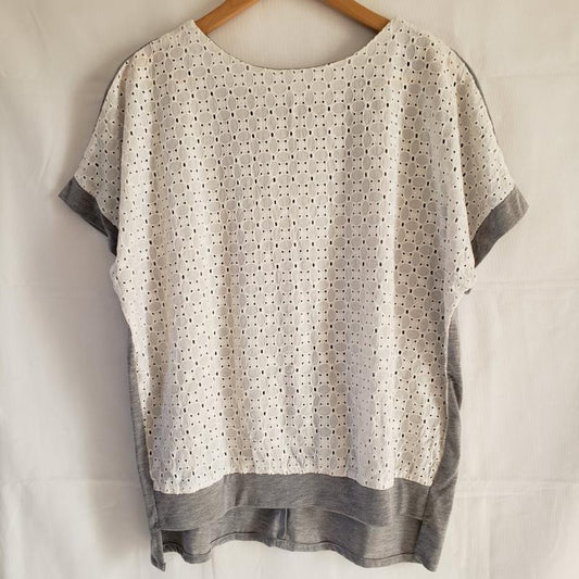 ヨーロ YOLO Tシャツ 半袖 前レース素材透け感あり 38  X 無地 灰 / グレー / X 白 / ホワイト /  レディース USED 古着 中古 10012776