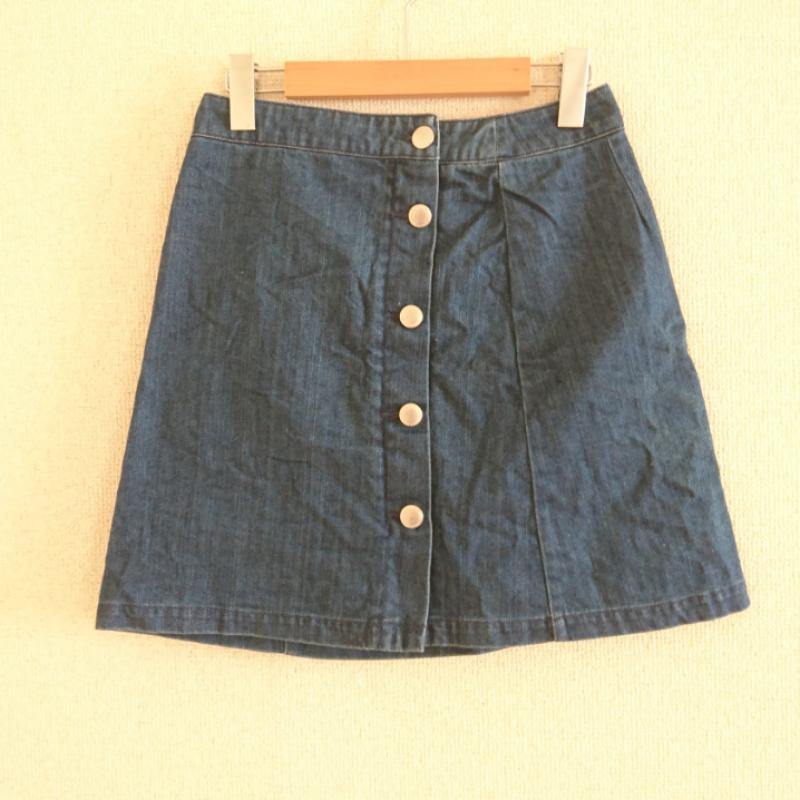 ローリーズファーム LOWRYS FARM スカート ひざ丈スカート デニムスカート M 無地 インディゴ / インディゴ /  レディース USED 古着 中古 10013065