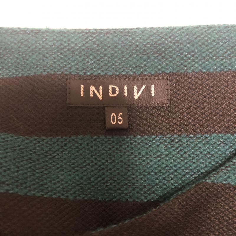 インディヴィ INDIVI ワンピース ひざ丈スカート ボーダー柄 黒 / ブラック / X 緑 / グリーン /  レディース USED 古着 中古 10013363