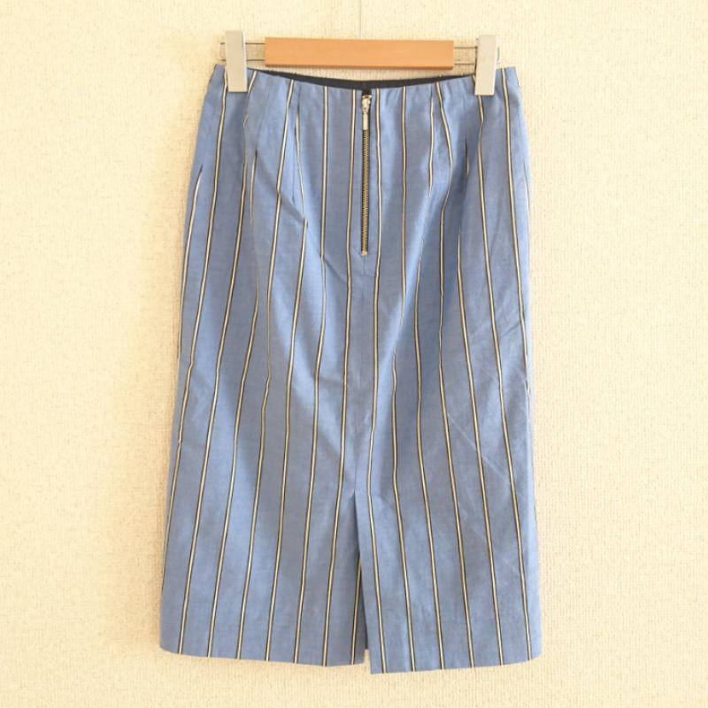 ロペ ROPE' スカート ひざ丈スカート 36 ストライプ 青 / ブルー / X 白 / ホワイト / X 黒 / ブラック /  レディース USED 古着 中古 10013470