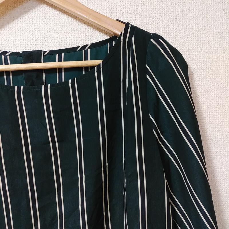 グローブ grove シャツ、ブラウス 七分袖 L 無地 X ストライプ 白 / ホワイト / X 緑 / グリーン / X 紺 / ネイビー /  レディース USED 古着 中古 10013899