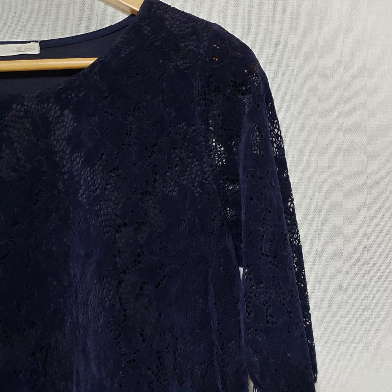 ウィーバー Weaver ワンピース ひざ丈スカート 花柄レース、七分丈 M  紺 / ネイビー /  レディース USED 古着 中古 10014170